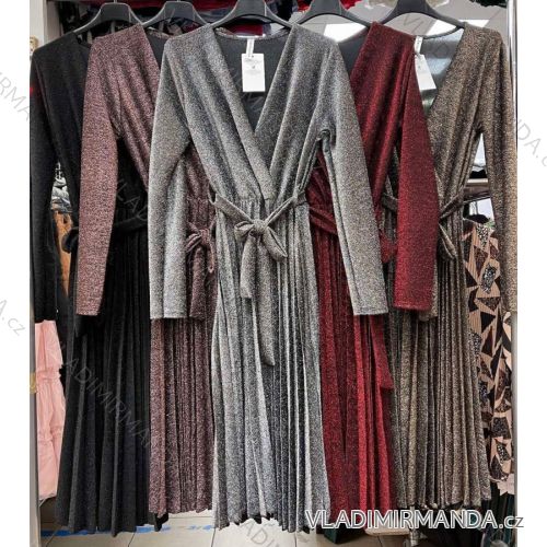 Šaty elegantné spoločenské trblietavé dlhý rukáv dámske (S/M ONE SIZE) TALIANSKA MÓDA IMWA218254