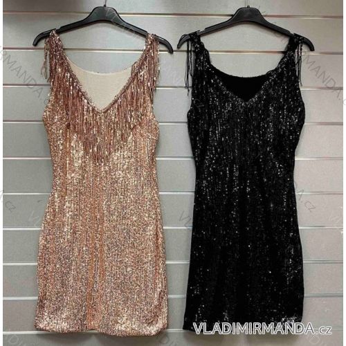 Šaty elegantné spoločenské trblietavé na ramienka dámske (S/M ONE SIZE) TALIANSKA MÓDA IMWG218265