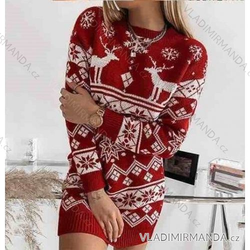Šaty pletené teplé vianočný dlhý rukáv dámske (S / M ONE SIZE) TALIANSKÁ MÓDA IMWK21689