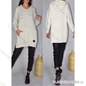 Šaty mikinové/mikina prodloužená s kapucí dlouhý rukáv dámské (S/M ONE SIZE) ITALSKÁ MÓDA IMWG218513