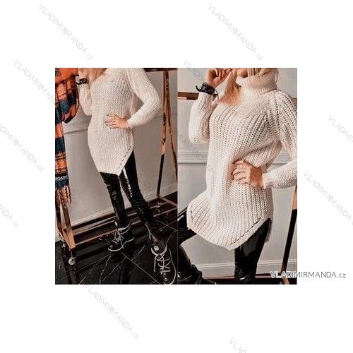 Šaty pletené/svetr prodloužený s rolákem dlouhý rukáv dámské (S/M ONE SIZE) ITALSKÁ MÓDA IMWG218516