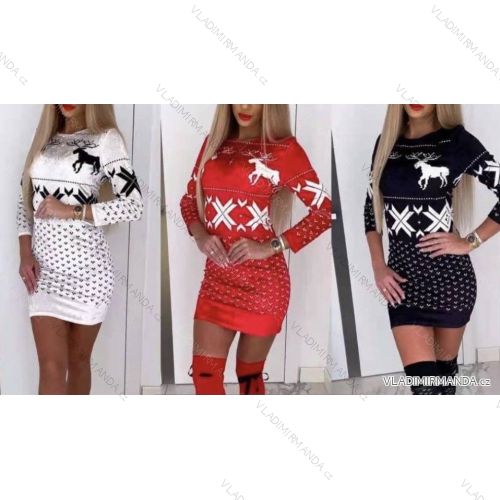 Šaty samet vánoční dlouhý rukáv dámský (S/M ONE SIZE) ITALSKÁ MÓDA IMWB218520