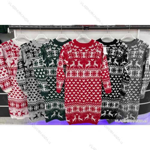 Šaty pletené vánoční dlouhý rukáv dámské (S/M ONE SIZE) ITALSKÁ MÓDA IMWD224013