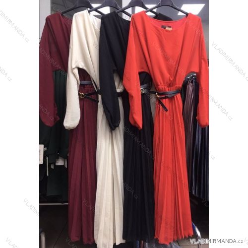Šaty elegantní s páskem dlouhý rukáv dámské (S/M ONE SIZE) ITALSKÁ MÓDA IMWA218530