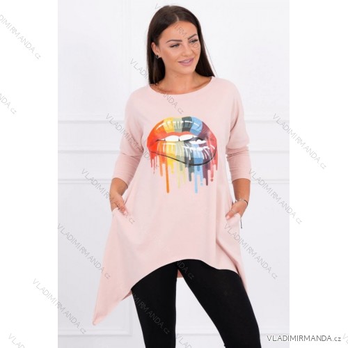 Tunika dlhý rukáv dámska nadrozmerná (2XL / 3XL ONE SIZE) TALIANSKÁ MÓDA KSI-9006/DR ružová 2XL / 3XL ONE SIZE