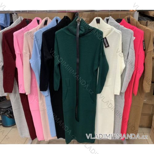 Šaty pletené s rolákom dlhý rukáv dámske (S/M ONE SIZE) TALIANSKA MÓDA IMWB218566