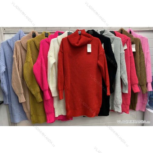 Šaty pletené s rolákom dlhý rukáv dámske (S / M ONE SIZE) TALIANSKÁ MÓDA IMWA217643