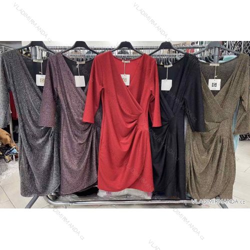 Šaty elegantní 3/4 dlouhý rukáv dámské (S/M ONE SIZE) ITALSKÁ MÓDA IMWK218601