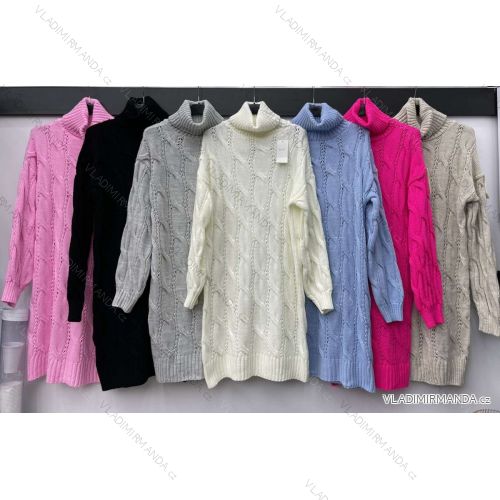 Šaty pletené s rolákom dlhý rukáv dámske (S/M ONE SIZE) TALIANSKA MÓDA IMWB218641
