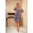 357-1 Chiffon dress with a neckline and a tie on the back - navy blue and beige boho pattern