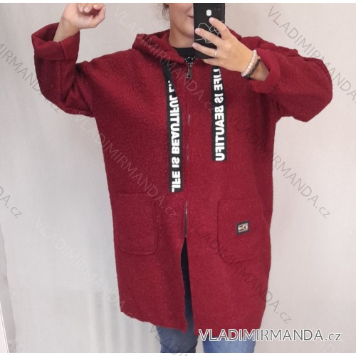 Kabát beránek dlouhý rukáv dámský (2xl/3xl  ONE SIZE) ITALSKÁ MÓDA IM421754/DR vínová 2XL / 3XL ONE SIZE