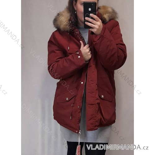 Kabát parka zimní dámská nadrozměr (3XL-7XL) POLSKÁ  MÓDA MTN21MHM-W557BIG tmavo červená 4XL