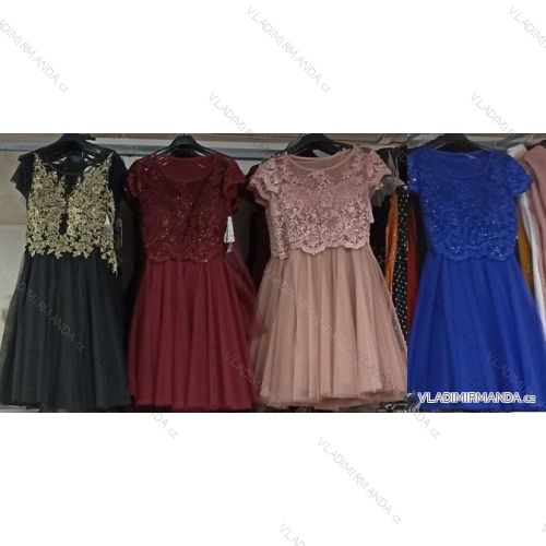 Šaty elegantné plesové krátky rukáv čipkové dámske (S/M ONE SIZE) TALIANSKA MóDA IM922004