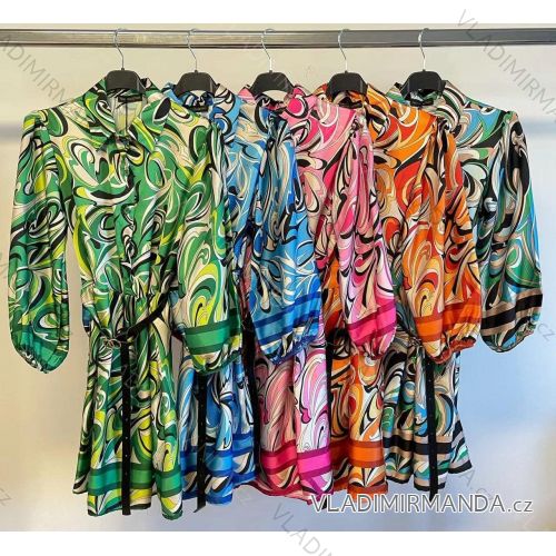 Šaty košeľové s opaskom dlhý rukáv dámske (S/M ONE SIZE) TALIANSKA MÓDA IMM22019