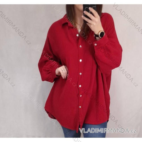 Košile tunika dlouhý rukáv dámská nadrozměr (uni 2XL/3XL) ITALSKÁ MÓDA IM821LUCA/DR XXL/XXXL one size červená