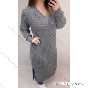 Šaty pletené dlhý rukáv dámsky nadrozmer (2XL/3XL ONE SIZE) TALIANSKA MÓDA IM821201226