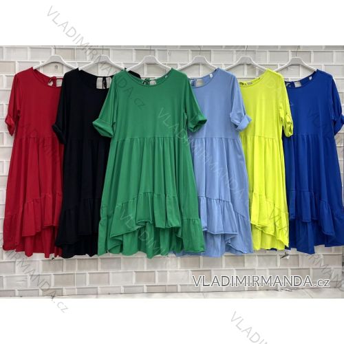 Šaty krátký rukáv dámské nadrozměr (L/XL ONE SIZE) ITALSKÁ MÓDA IMWT22014