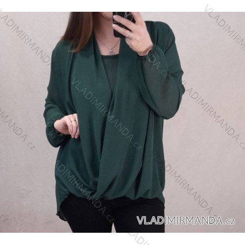 Tunika / blúzka dlhý rukáv dámska nadrozměr (3XL / 4XL ONE SIZE) TALIANSKÁ MÓDA IMWQ21214 tmavá zelená