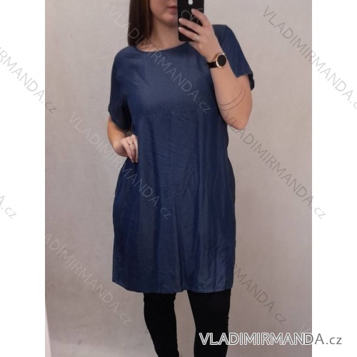 Šaty riflové letné krátky rukáv dámske nadrozmer (L/XL ONE SIZE) TALIANSKA MÓDA IM722004/DR L / XL <p>modrá</p>