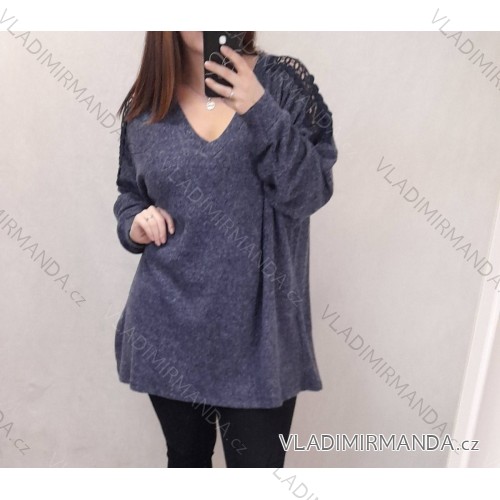 Tunika teplá dlhý rukáv dámska nadrozměr (3XL / 4XL ONE SIZE) TALIANSKÁ MÓDA IMWQ21155/DR  <p>modrá</p>