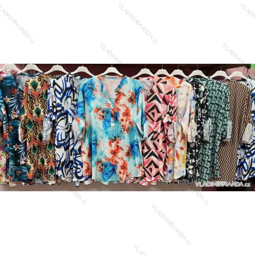 Tunika košeľová krátky rukáv dámska nadrozmerná (3XL/4XL ONE SIZE) TALIANSKA MÓDA IMWQ22011