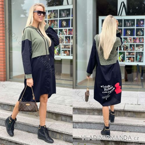 Šaty mikinové s kapucňou dlhý rukáv dámske nadrozmer (XL/2XL ONE SIZE) TALIANSKA MÓDA IMWK22FL50986