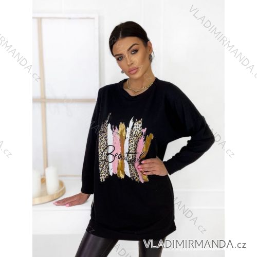 Šaty mikinové/mikina predĺžená dlhý rukáv dámske nadrozmer (4XL/5XL ONE SIZE) TALIANSKA MÓDA IMWK22DT9281