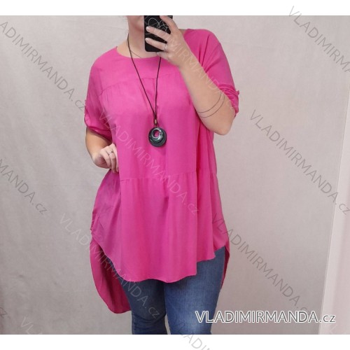 Šaty s príveskom krátky rukáv dámske (2XL/4XL ONE SIZE) TALIANSKA MÓDA IMJ22001/DR 2XL/3XL ružová