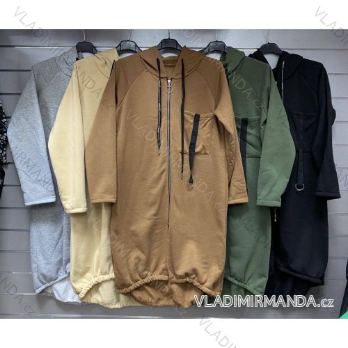 Šaty mikinové/mikina predĺžená na zips s kapucňou dlhý rukáv dámske (M/L ONE SIZE) TALIANSKA MÓDA IMWG221008