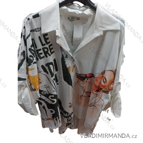 Košeľa oversize obrázková dlhý rukáv dámska nadrozmer (2XL/3XL ONE SIZE) TALIANSKA MÓDA IMB22018