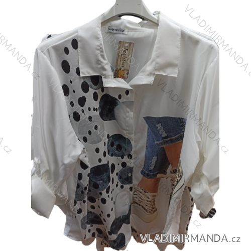 Košeľa oversize obrázková dlhý rukáv dámska nadrozmer (2XL/3XL ONE SIZE) TALIANSKA MÓDA IMB22019