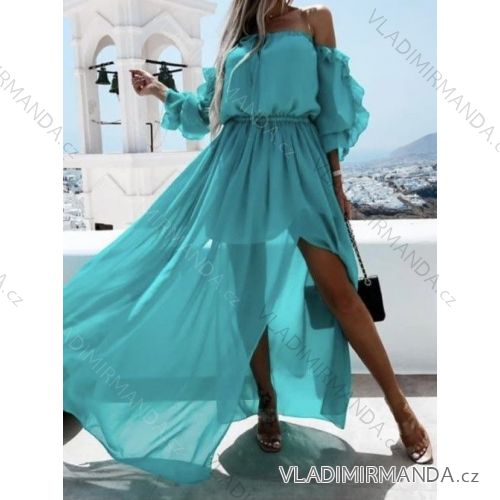 Šaty dlhé šifónové carmen dlhý rukáv dámske (S/M ONE SIZE) TALIANSKA MÓDA IMWA221090