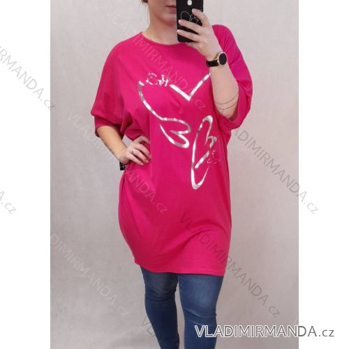 Tunika predĺžená oversize krátky rukáv dámska nadrozmer (2XL/3XL ONE SIZE) TALIANSKA MÓDA IM422353 ružová tmavá 2XL/3XL