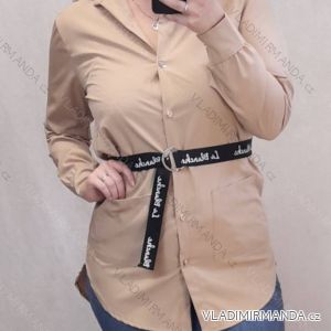 Tunika košilová oversize s páskem dlouhý rukáv dámská (M/L ONE SIZE)  ITALSKá MóDA IMC22021