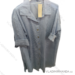 Šaty košeľové oversize bavlnené dlhý rukáv dámske prúžok (S/M/LXL ONE SIZE) TALIANSKA MóDA IM722051