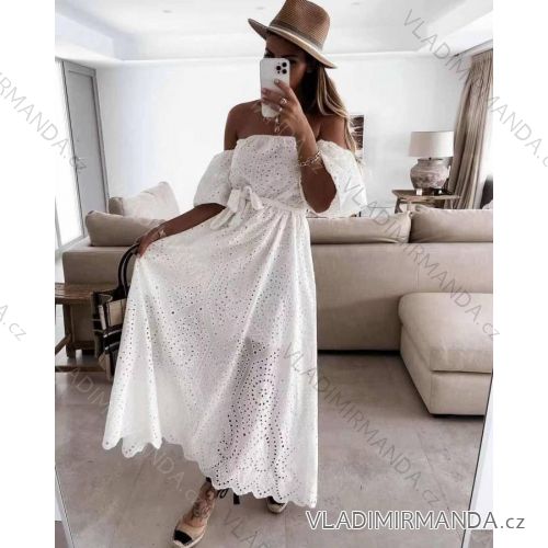Šaty dlhé letné bavlnené krajkové carmen dámske (S/M ONE SIZE) TALIANSKA MÓDA IMM22301