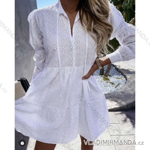 Šaty letné krajkové bavlnené dlhý rukáv dámske (S/M/L ONE SIZE) TALIANSKA MÓDA IMWG221365