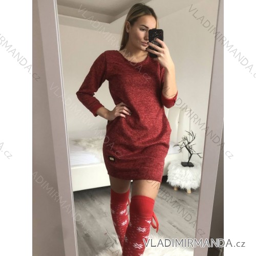 Šaty klasik teplé dlouhý rukáv dámské (S/L ONE SIZE) ITALSKÁ MÓDA IM321533/DR S / L červená