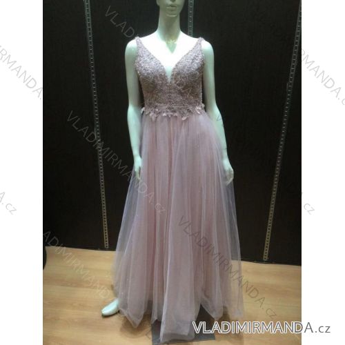 Šaty dlhé spoločenské elegantné plesové na ramienka dámske (S/M ONE SIZE) TALIANSKA MÓDA IMM22409