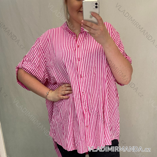 Košile krátký rukáv dámské nadrozměrné Viskozové (XL-5XL) ITALSKÁ MÓDA IM4211661 tmavě modrá