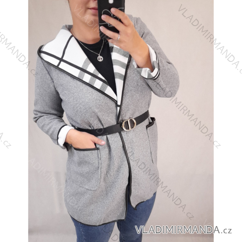 Kabát s kapucí a páskem dámský (M/L ONE SIZE) ITALSKÁ MÓDA IMP21176 <p>šedá</p> ML