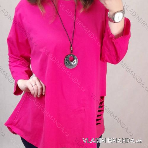 Tunika s príveskom krátky rukáv dámska nadrozmerná (3XL/4XL ONE SIZE) TALIANSKA MÓDA IMWQ22015/DR 3XL / 4XL tm.ružová