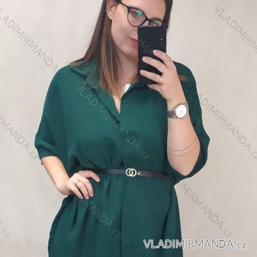 Tunika košeľová predĺžená s opaskom dlhý rukáv dámske (XL/2XL/3XL ONE SIZE) TALIANSKA MóDA IM322SILVIA/DR