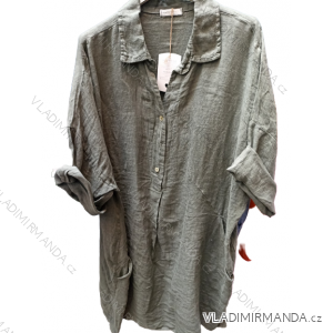Šaty košeľové ľanové dlhý rukáv dámska nadrozmer (L/XL/2XL ONE SIZE) TALIANSKA MóDA IM522183