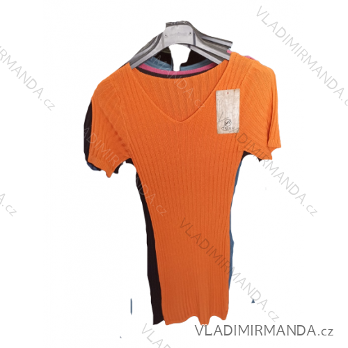 Šaty úpletové letné mini krátky rukáv dámske (S/M ONE SIZE) TALIANSKA MÓDA IM722079