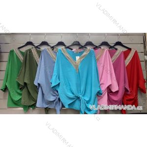 Tunika/blúzka oversize s čipkou krátky rukáv dámska (S/M/L ONE SIZE) TALIANSKA MÓDA IMWG221684