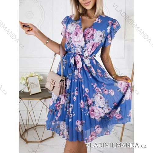 Šaty elegantné letné šifónové kvetované krátky rukáv dámske (S/M/L ONE SIZE) TALIANSKA MÓDA IMWG221698