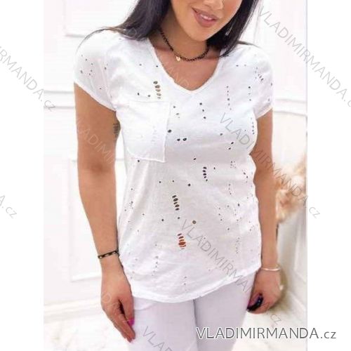 Tričko dierkované bavlnené krátky rukáv dámska (S/M/L ONE SIZE) TALIANSKA MÓDA IMWB221711