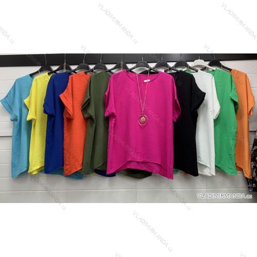 Tunika oversize s príveskom krátky rukáv dámska polyester nadrozmer (L/XL/2XL ONE SIZE) TALIANSKA MÓDA IMWA221727