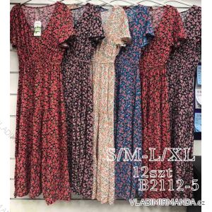 Šaty dlhé letné žabičkované krátky rukáv dámske (M/LL/XL) TALIANSKA MÓDA PMWB22B2112-5